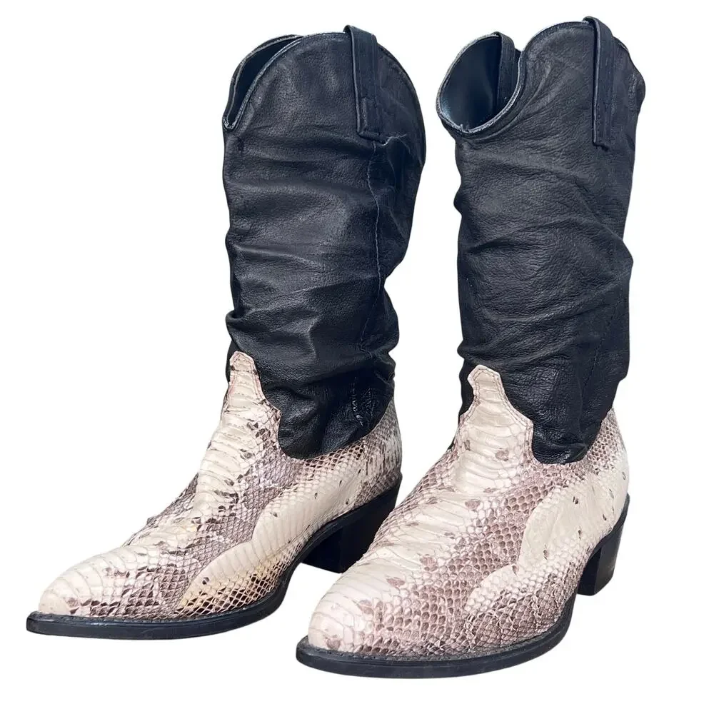 Vintage Abilene Python Snakeskin Slouch Cowboy Boots Men's 10 D